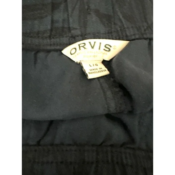 Orvis Size L Ankle Pants Blue w/ Black Leaf Pattern Elastic Waist & Ankles - Picture 5 of 5
